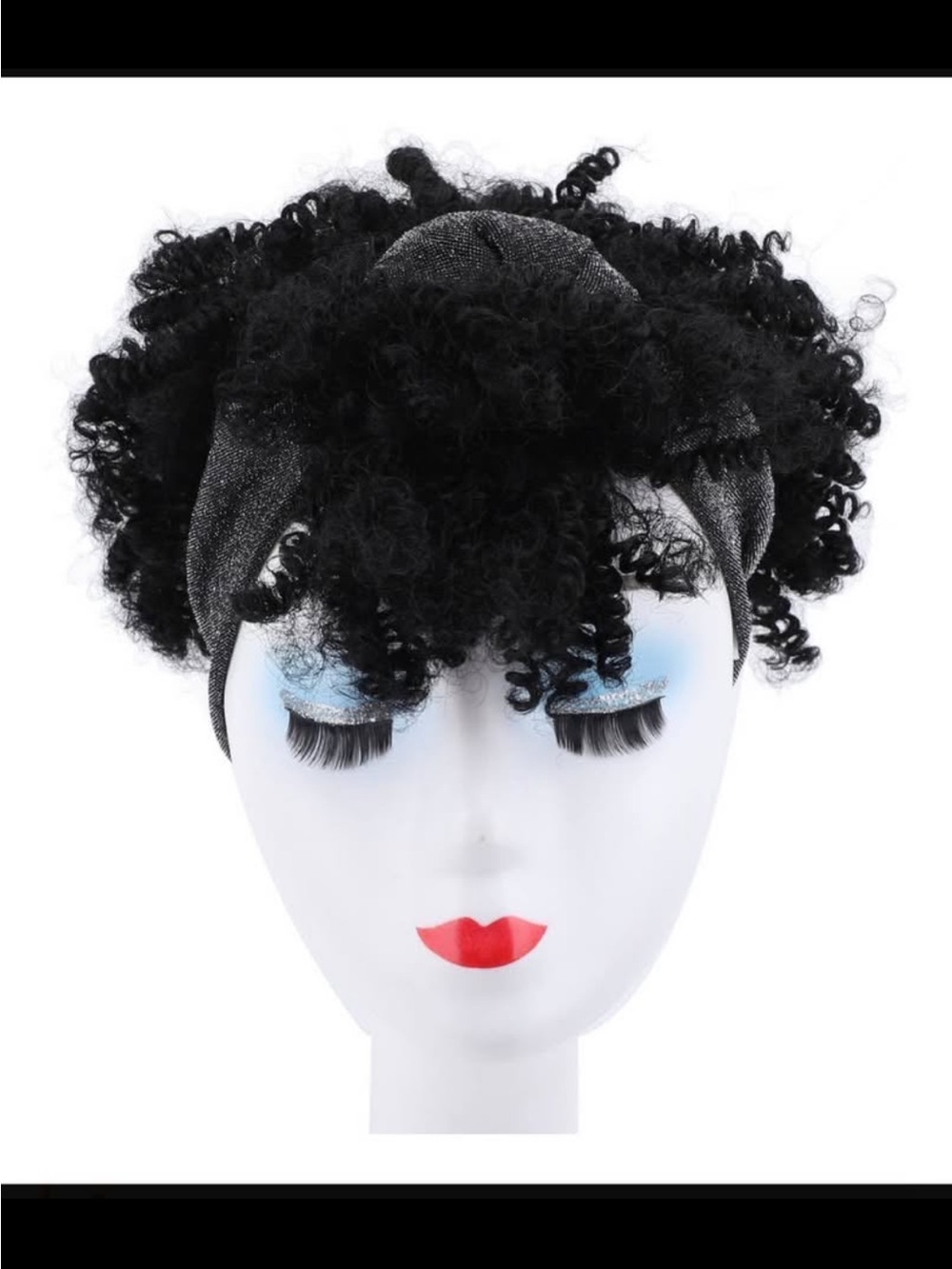 Black Curly Headband Wig with Sparkle Wrap - Women Accessories